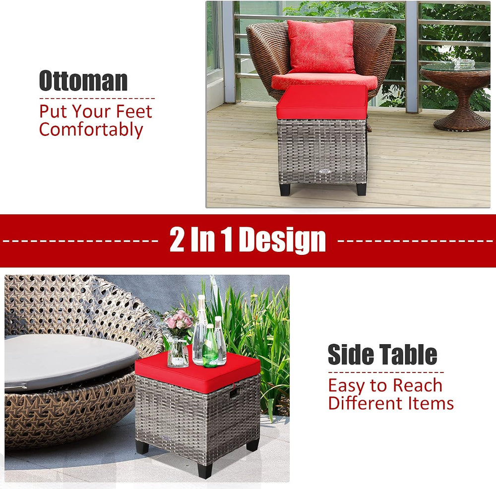 RELAX4LIFE 2-Piece Patio Rattan Ottomans - Outdoor Wicker Furniture w/ 2 Foot...