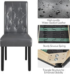 Yaheetech Upholstered Dining Chairs Set of 2 Modern Leather Parsons Kitchen Chairs with Button Tufted High Back and Solid Wood Legs and for Dining Room/Living Room/Restaurant, Gray