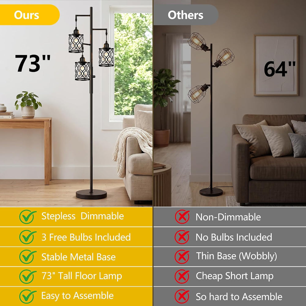 73" Dimmable Farmhouse floor lamps for living room, Industrial Tree Floo...