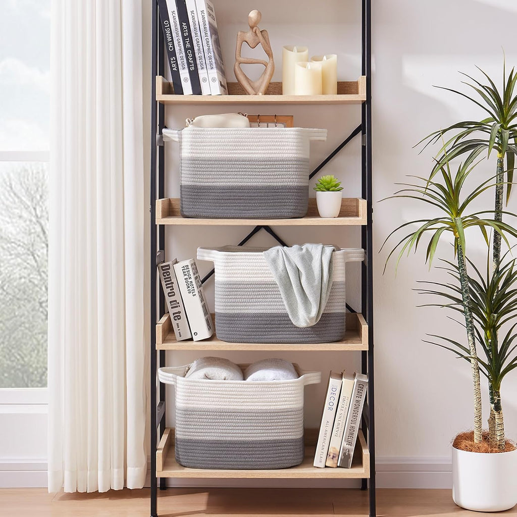 Storage Baskets for Organizing, Woven Baskets for Shelves, Rectangle Decorative Organizer for Storage Clothes, Toy, Books, Towels Nursery Bins 3 Pack (Gradient Grey, 14.17"x9.85"x9.45")