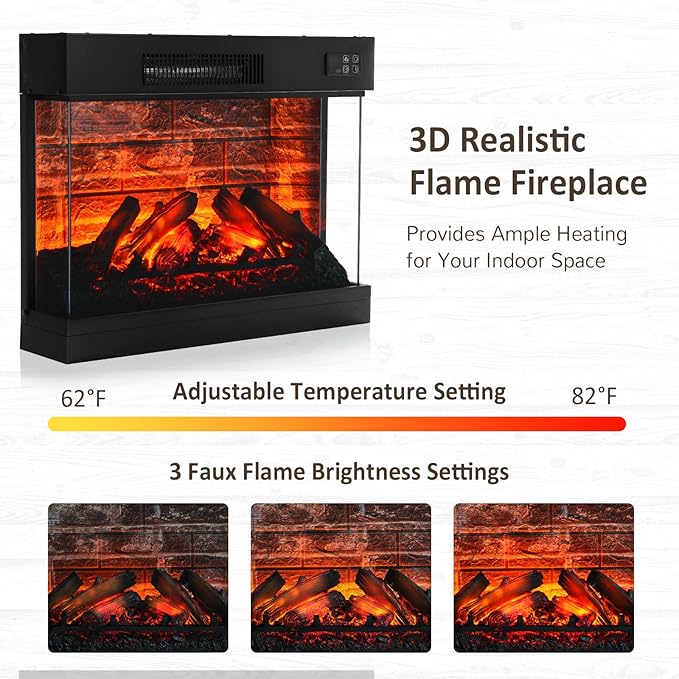 Naice 72" Electric Fireplace with Mantel and Cabinets, Fireplace TV Stand for TVs up to 80", LED Light & Power Outlet, 3-Side Glass Realistic Flame Insert Heater for Living Room Bedroom