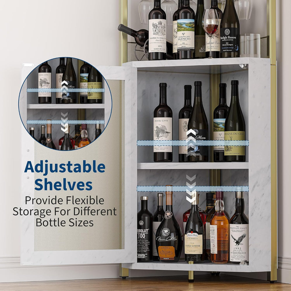GarveeHome Corner Wine Cabinet with Detachable Wine Rack, 5-Tier Industrial C...