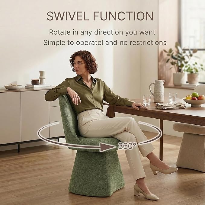 Swivel Dining Chairs Set of 2, Upholstered Mid Century Modern Deskchair with High Back, Linen Fabric Kitchen Chairs for Dining Room, Bedroom, Dressing Room, Green