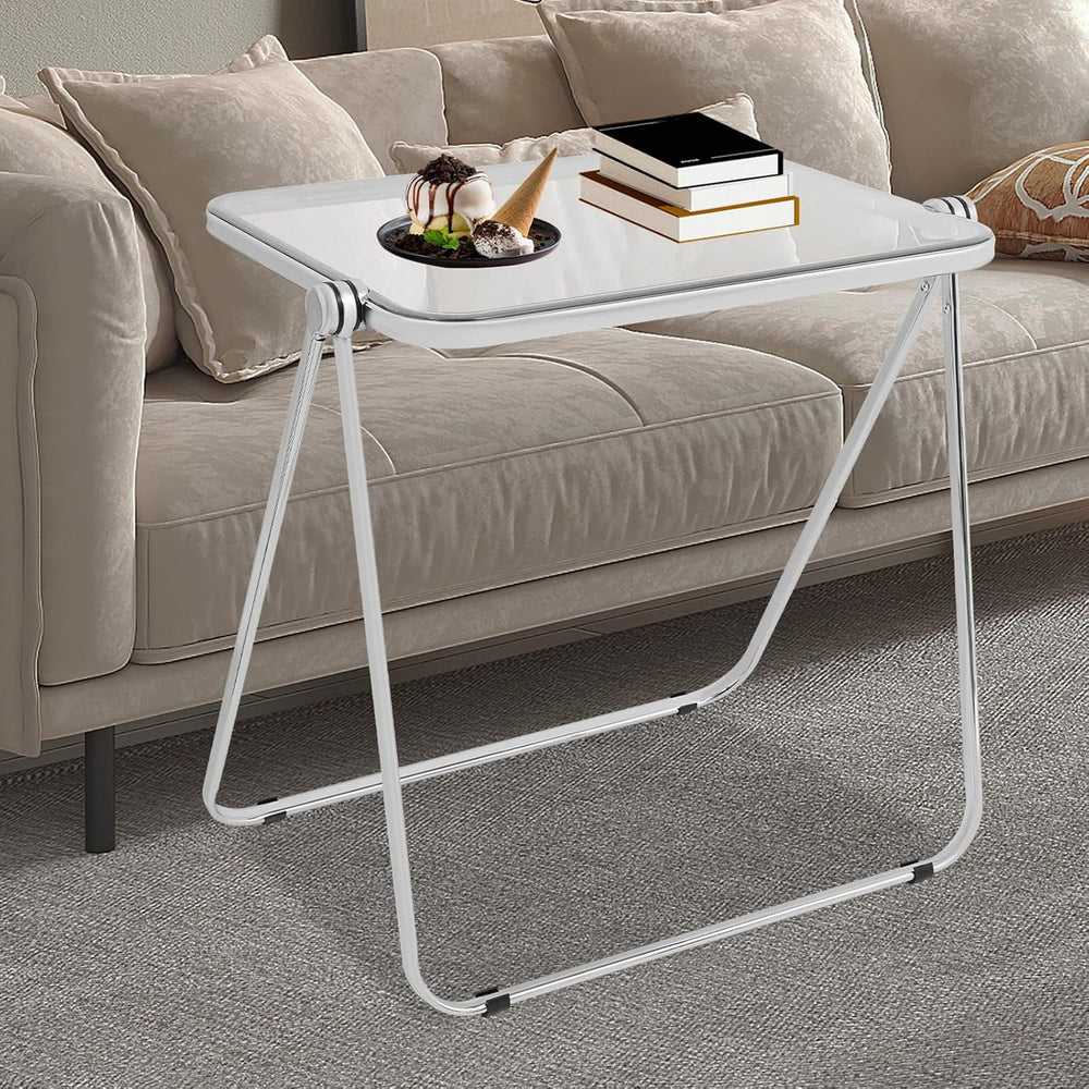 Clear Foldable Side Table - 25x20in Small TV Tray for Snack Dinner on Couch, ...