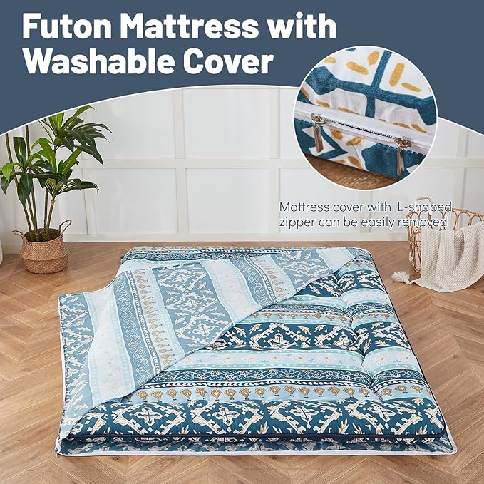 Japanese Floor Mattress, Futon Mattress with Portable Storage Bag and Washabl...