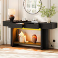 iPormis 70.8" Long Console Table with 2 Drawers and Open Storage, Modern Entryway Table with Colorful LED Lights, Narrow Sofa Table for Living Room, Hallway, Entrance, Behind Couch, Black