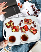 Large Melamine Serving Tray with Handles, 17.5 x 12 in Rectangular Melamine Serving Platter, Dishwasher Safe Trays for Eating, Appetizer, Charcuterie, Snack, Fruit, Desserts, Set of 2, White