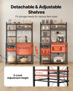 VEVOR Kitchen Bakers Rack with Power Outlets, 35.4x15.7x70.9 Inch Microwave Stand with Built-in Power Strip & 5 Ft Cord, 10 S-Shaped Hooks, for Dish Storage, Spice Jars, Coffee Bar Organization