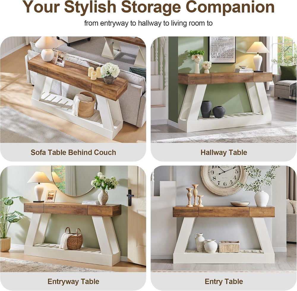 OKD 60" Farmhouse Entryway Table with Drawer, Console Table Behind Sofa ...