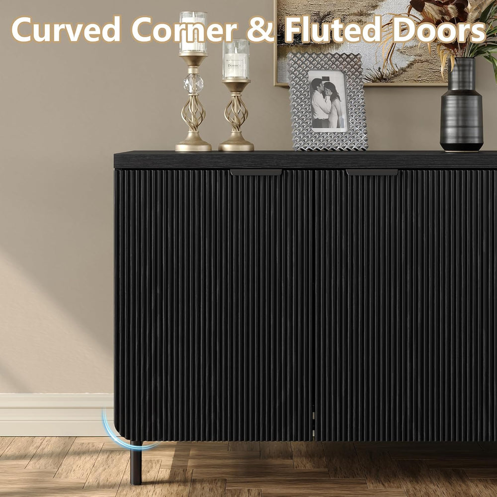 Furniouse 66.2''W Large Fluted Buffet Cabinet with 4 Doors & Shel...