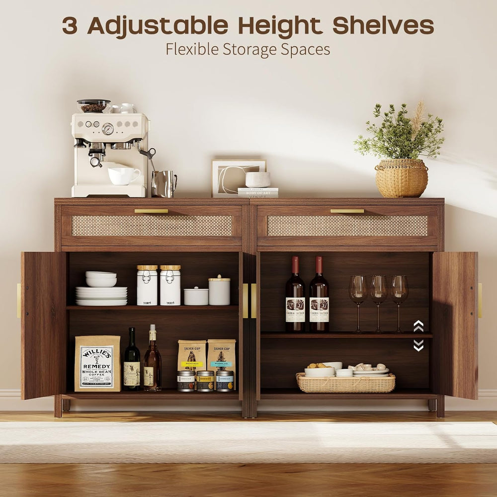 Rattan Buffet Cabinet with Storage, Sideboard Cabinet with Doors and Shelves,...