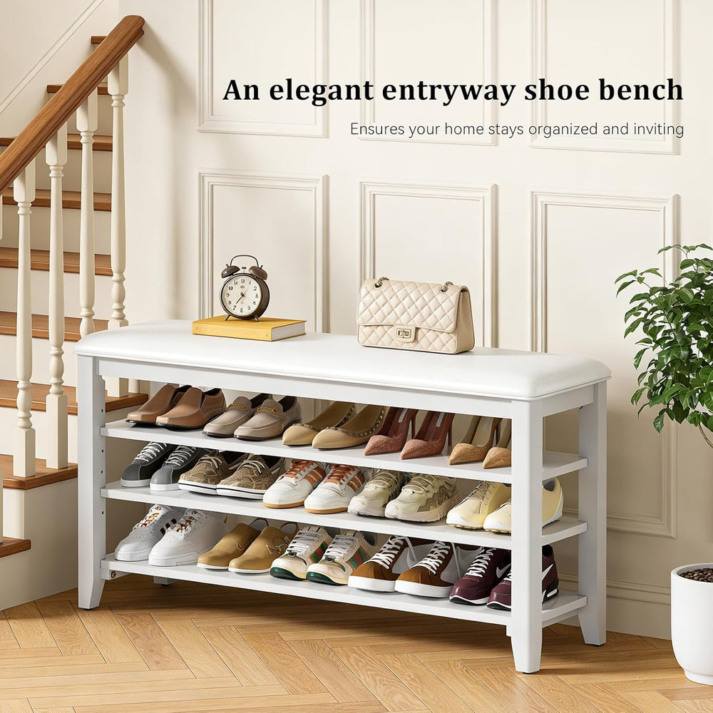 Shoe Rack Bench Entryway Storage with Leather Cushion, Shoe Organizer Bench f...