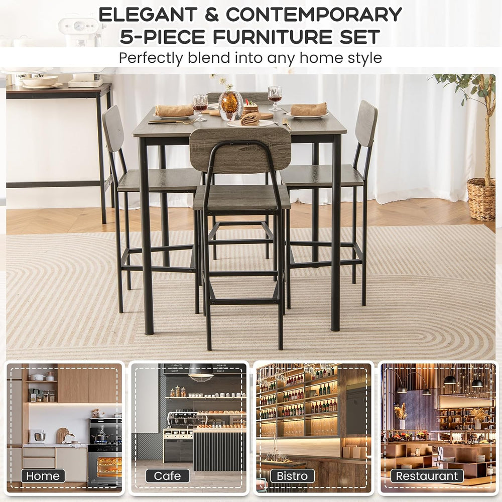 GIANTEX 5-Piece Dining Table Set W/Counter Height Table & 4 Bar Stools, M...