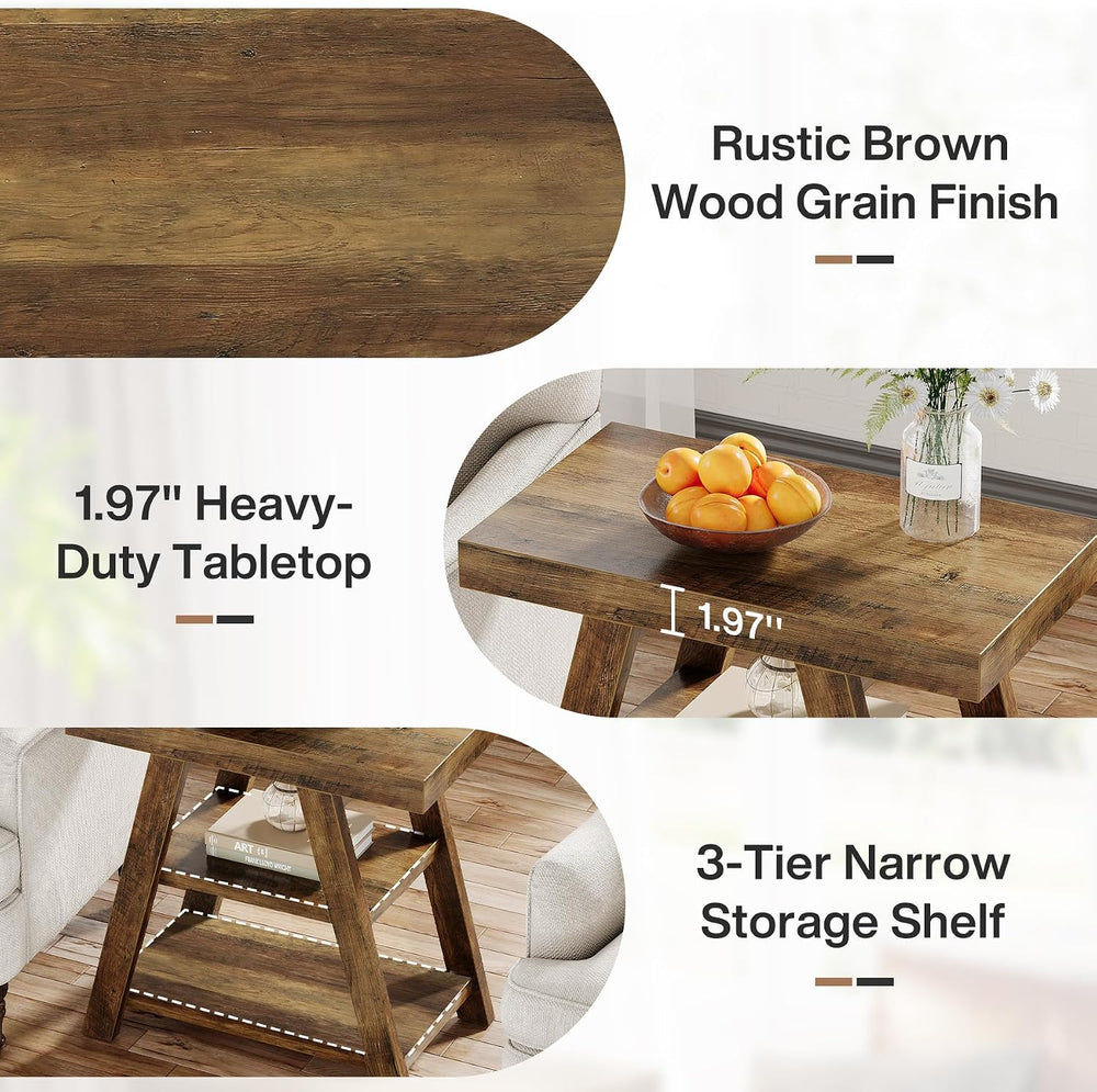 Tribesigns Farmhouse End Table, 3-Tier Wooden Sofa Side Table with Trapezoid ...