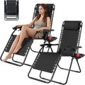 Outdoor Zero Gravity Chairs Set of 2 with Cup Holder & Removable Pillows, Adjustable Folding Reclining Patio Chairs, Anti Gravity Lounge Chairs for Poolside, Lawn, Beach, Camping