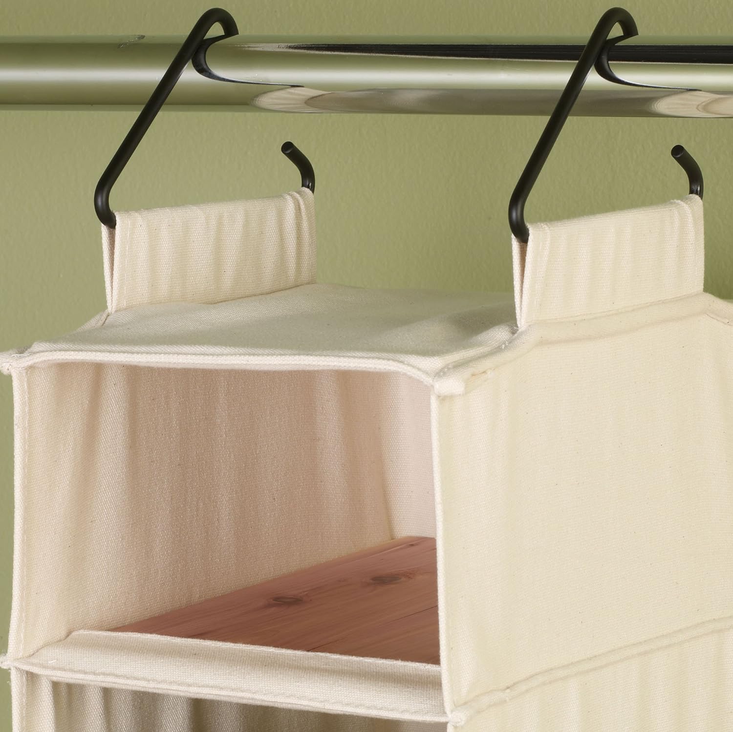 Household Essentials Hanging Shoe Organizer, 10 Wide Cubbies with Cedarline Pockets, Heavy-Duty Cotton Canvas, Removable and Industrial Hooks, Natural
