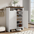 6-Tier Shoe Cabinet with Doors,Farmhouse Shoe Storage Cabinet,White | Narrow Shoe Cabinet with Adjustable Shelves, Large Capacity Wooden Shoe Rack Organizer for Entryway, Hallway, Living Room