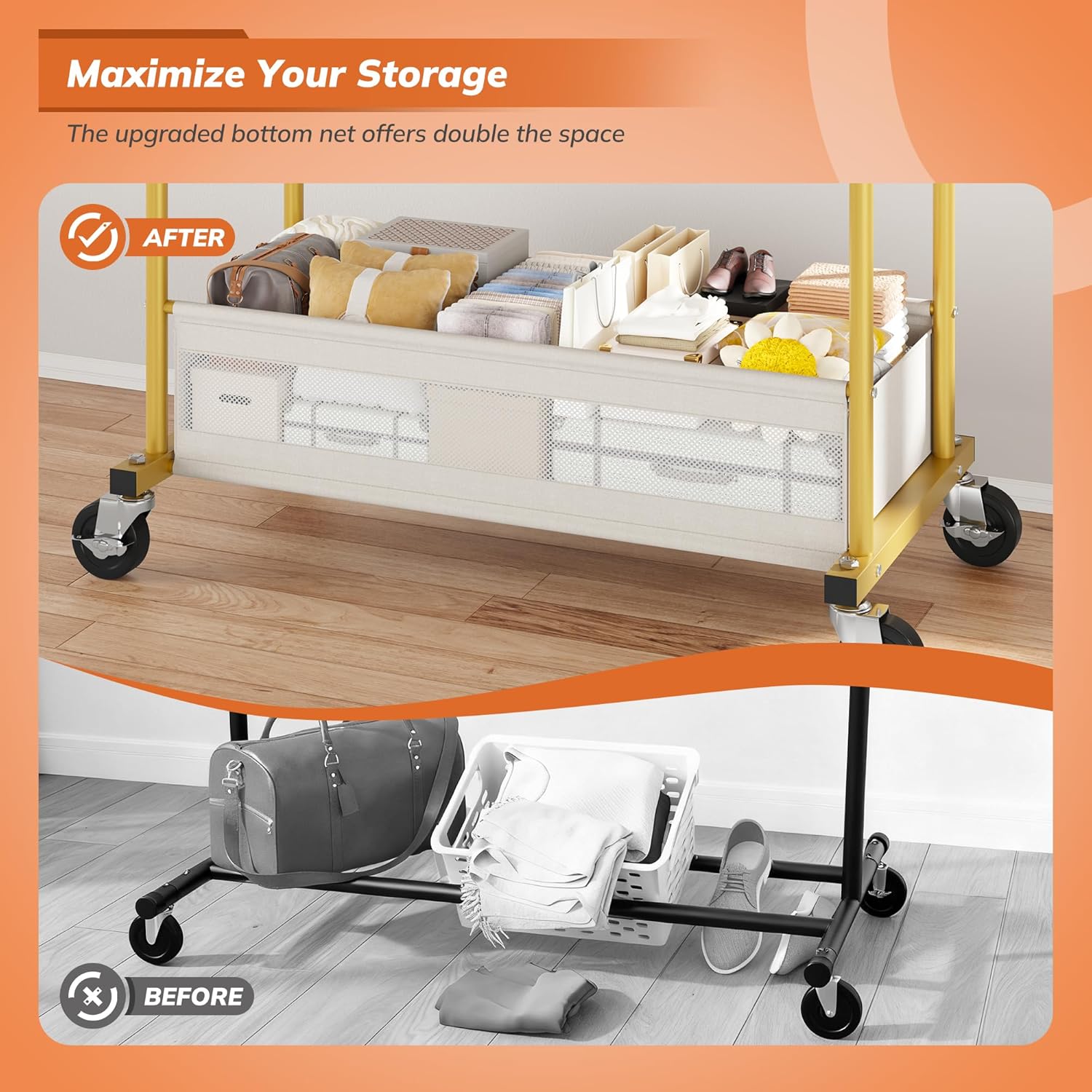 Clothes Rack, Double Rod Clothing Rack with Storage Bag & Sturdy Wheels, Metal Garment Rack for Closet Organizers and Storage, 43.3" W×17.7" D×63" H