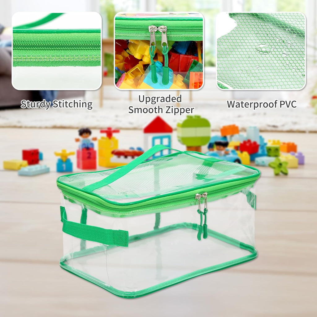 8 Packs Extra Large Toy Storage Bags with Labels, Reusable Clear PVC Board Game Storage, Travel Waterproof Toy Organizer Bags with Name Tag and Manual Pocket for Building Blocks, Puzzle, Kids Books