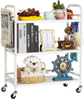 HDANI 3 Tier Metal Rolling Utility Cart,High Capacity Multi Purpose Heavy Duty Cart for Office,Kitchen,Living Room,Bedroom,White