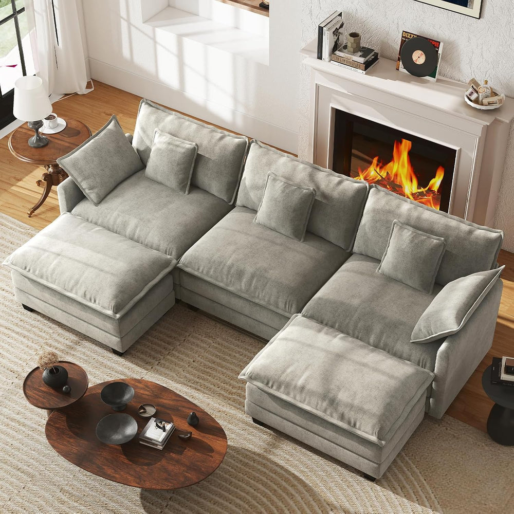 WorthFurni 111.4" Modular Sectional Sofa, U Shape Cloud Couch with 2 Mov...