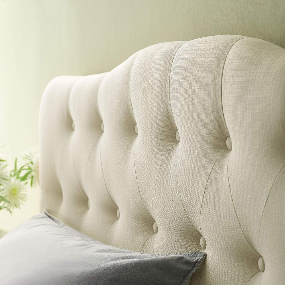 Modway Annabel Tufted Button Linen Fabric Upholstered King Headboard in Ivory
