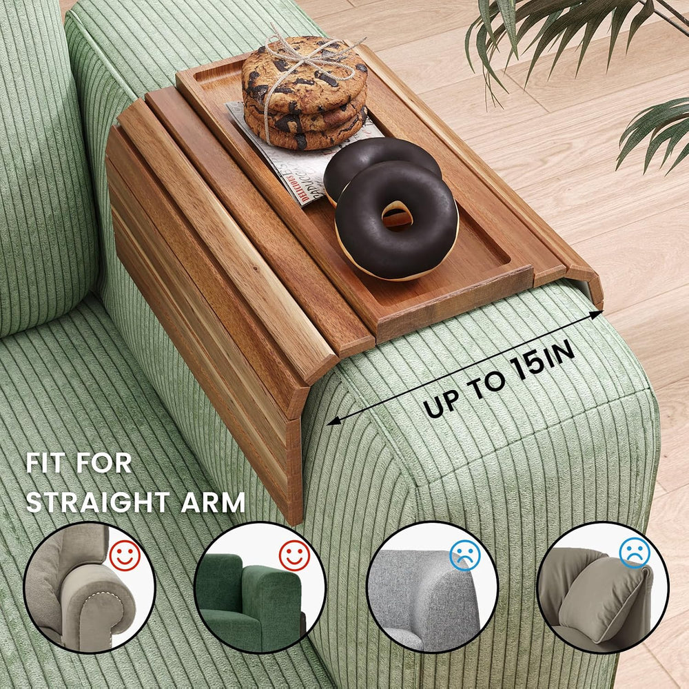 Sofa Arm Tray,Acacia Wood Folding Couch Arm Tray,Sofa Armrest Trays with Anti...