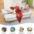 Convertible Faux Leather Sofa Couch,Memory Foam Futon Couch Bed,Small Splitback Modern Loveseat Sleeper Sofa Bed for Living Room, Office, Apartment, Pear White