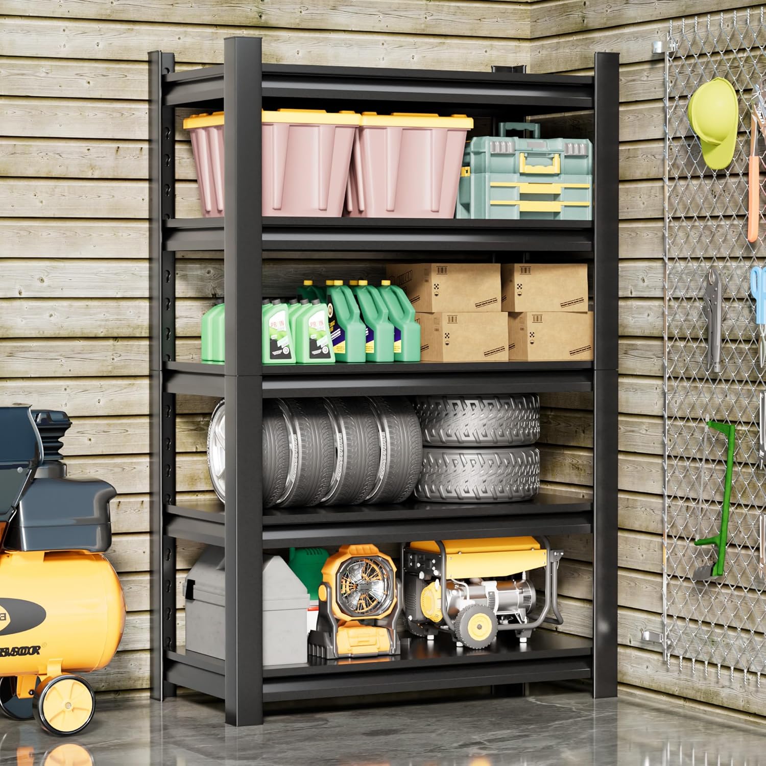 Garage Shelving Unit Rustproof 72" H3000bls Heavy Duty Storage Shelves Easy Assembly 5 Tier Adjustable Metal Steel Utility Shelf Rack Garage Storage Organize for Tools,Basement,Warehouse