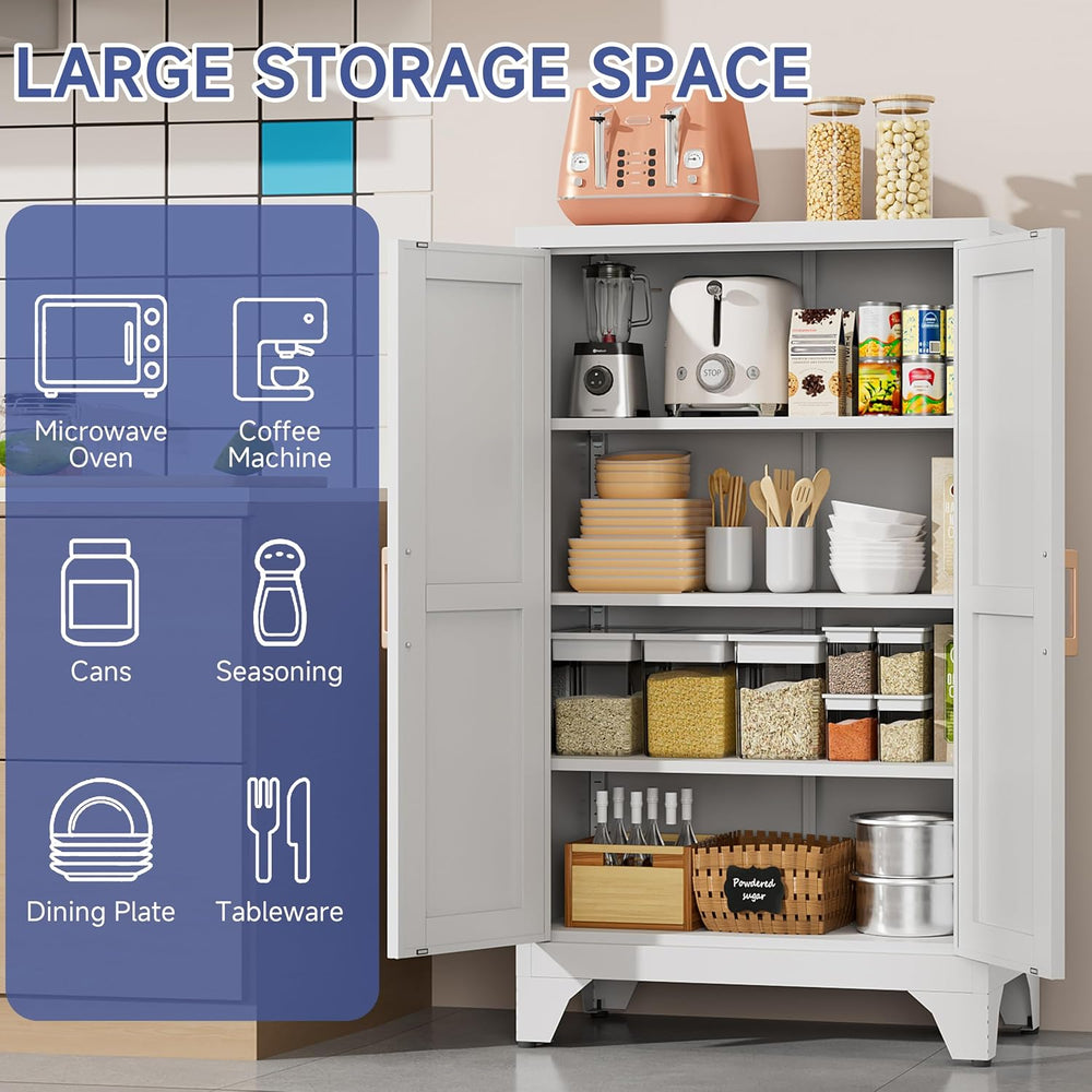 46.06" White Metal Storage Cabinet, 2 Door Adjustable Shelves Freestandi...