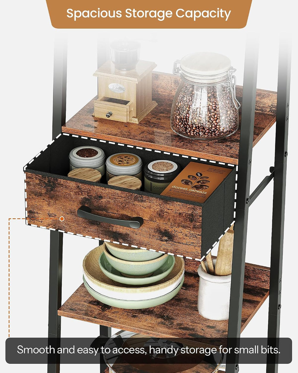 CHOEZON 5 Tier Ladder Shelf with Drawer, Tall Ladder Bookshelf, Standing Book...