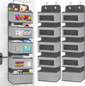 2 Pack Over the Door Hanging Organizer with 5 Large Pocket and Clear Window, Sturdy Over the Door Storage Organizer for Closet, Pantry, Bathroom,Bedroom, Nursery, Dorm (Grey)