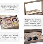 Meangood Jewelry Box Organizer for Women, 2 Layer Large Jewelry Storage Case, Rustic Wooden Jewelry Box with Mirror & Ring Tray for Necklace Earring Bracelets Rings, Vintage Style (Weathered Grey)