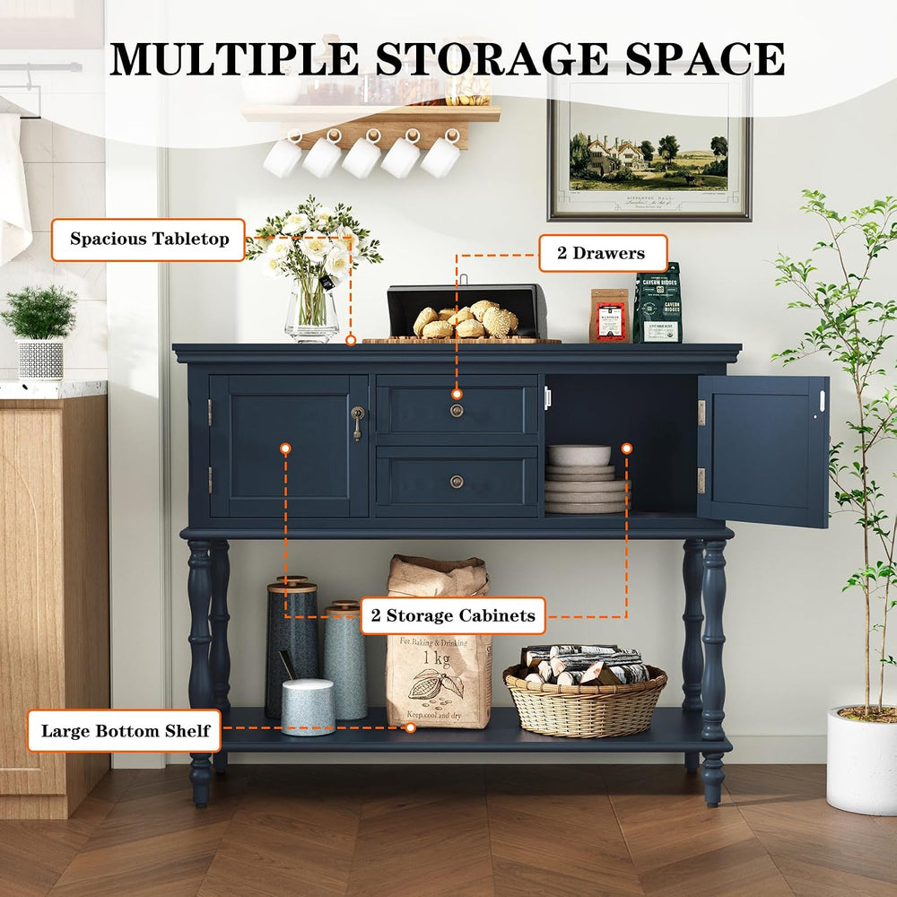 ARTPOWER Console Table with 2 Drawers, Retro Entryway Table with 2 Door | Sol...