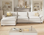 Homall Modular Sectional Sofa, Loveseat Sofa Couch with Reversible Ottoman, DIY Combination Chenille Deep Seat Cloud Couch for Living Room, Apartment (White, L Shaped Sofa)