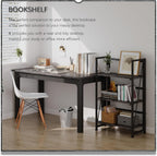 4NM No Assembly Folding Bookshelf Storage Shelves 3 Tiers Vintage Bookcase Standing Racks Study Organizer Home Office (Gray Black)