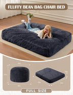 Bean Bag Chairs for Adults Teens Convertible Chair Mattress, Bean Bags Chair with Removable Plush Cover, Sleeper Chair that Turns into Mattress, Full, Dark Grey