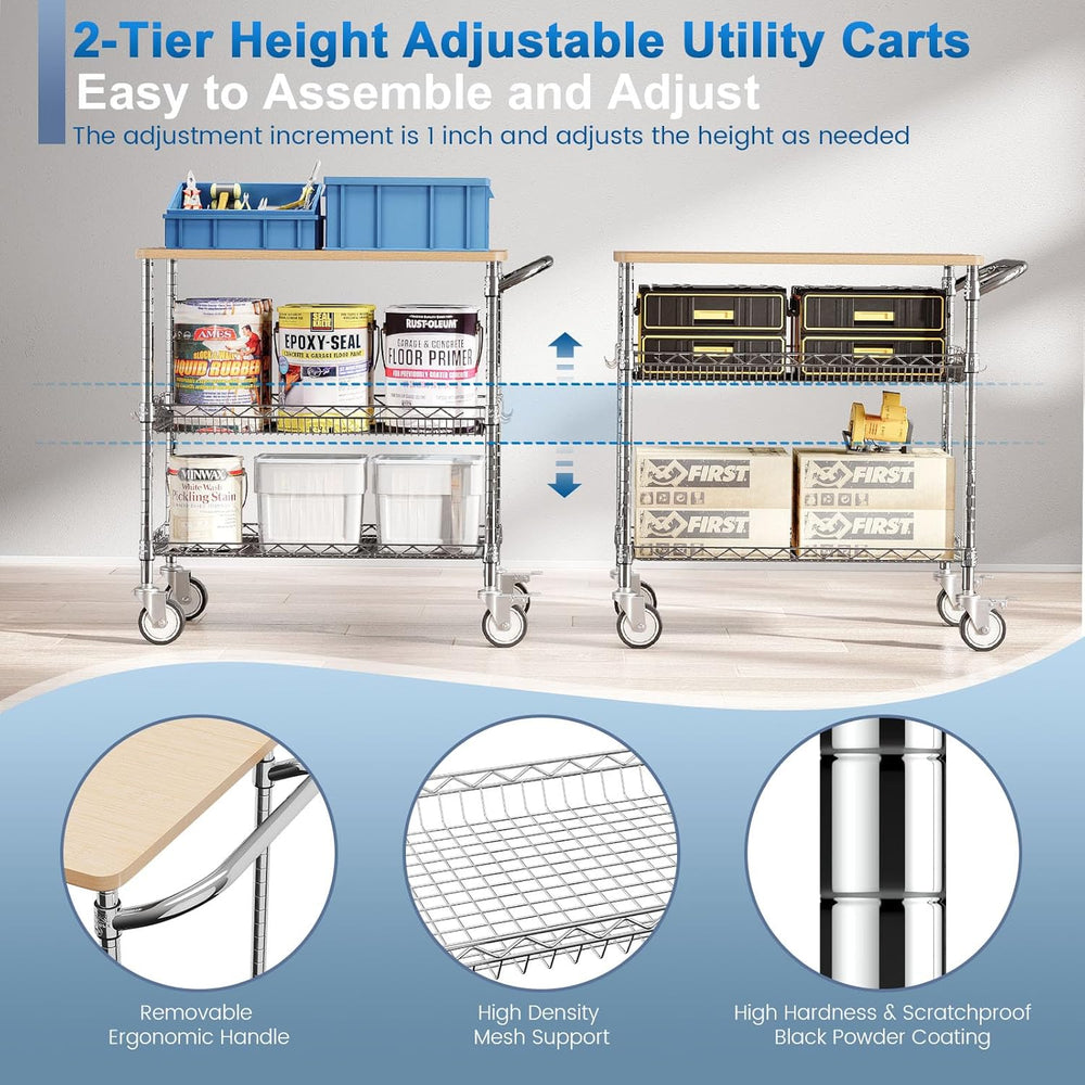 Leteuke Rolling Kitchen Carts with Wheels, 34" L x 17.5" W, 3-Tier ...