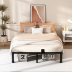 12 Inch Full Bed Frame with Rounded Corner and Headboard Hole Mattress Retainers 3500 LBS Metal Heavy Duty Steel Slats Support No Box Spring Needed Platform Noise Free Easy Assembly