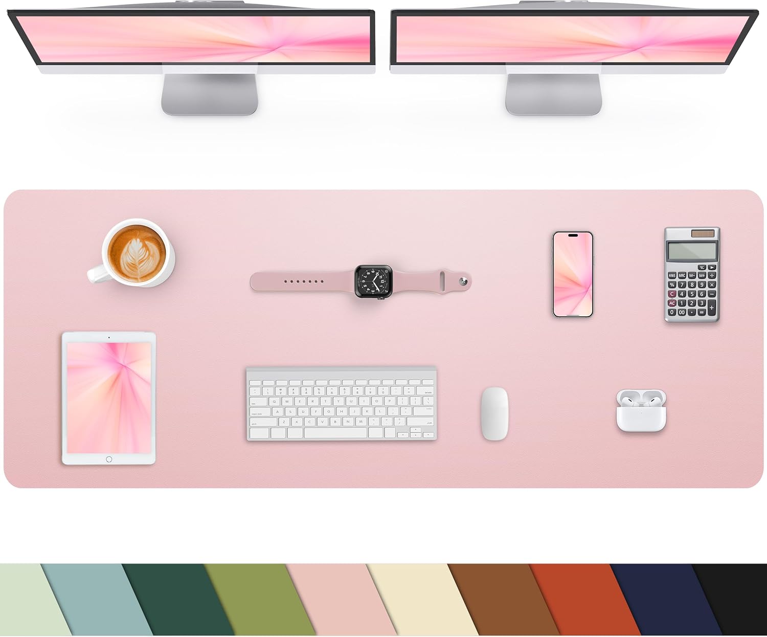 Extra Large Leather Desk Protector, Office Mat, Mouse & Laptop Pad, Non-Slip Blotter, Waterproof Writing Pad - Rose Pink, 55" x 17"