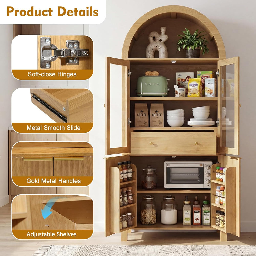 SOFTSEA 71" Tall Kitchen Pantry Cabinet with Adjustable Shelves, Fluted ...
