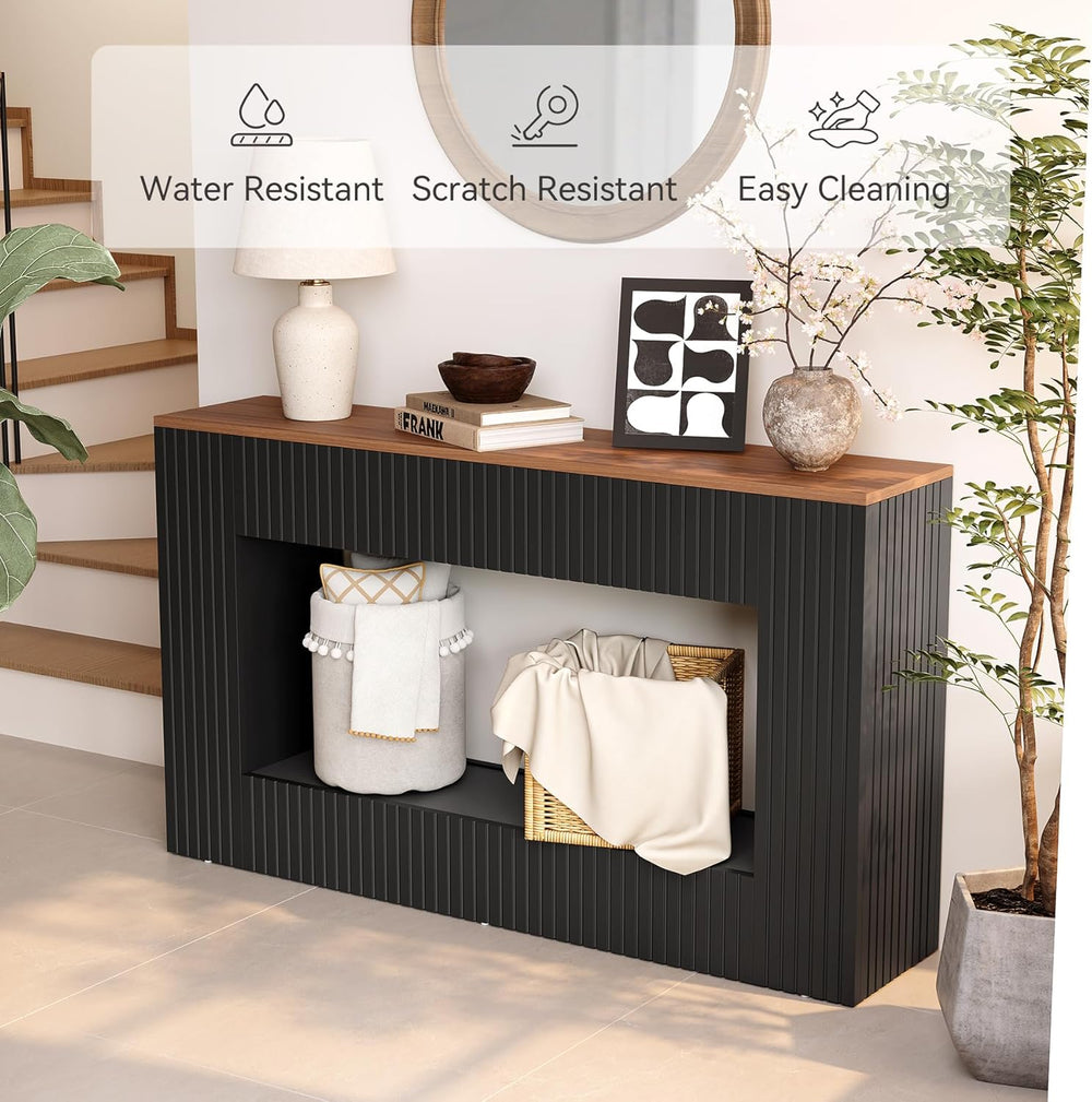 LITTLE TREE Black Console Table for Entryway, 55 Inch Long Narrow Farmhouse S...