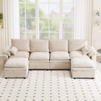 130" U Shaped Modular Sectional Sofa, Couch with Ottoman Storage, Chenille Cloud Couch with Plush Deep Seating for Living Room, Bedroom (Beige, 8 Seat)