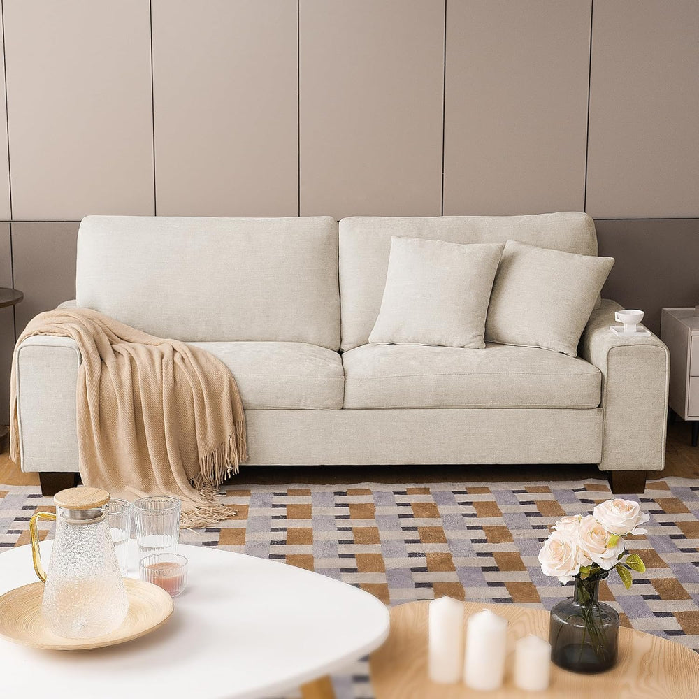 DOPEDIO 71.25" Chenille Loveseat Sofa, Beige, Modern Couch for Living Ro...