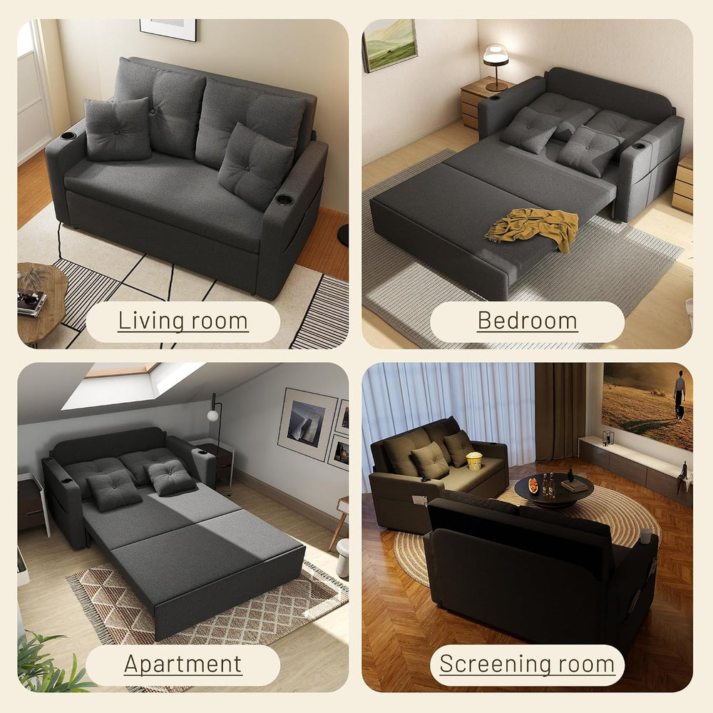 Krcix 3 in 1 Sofa Bed, 56" Convertible Pull Out Couch, Loveseat Sleeper ...