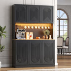 Gyfimoie 71" Kitchen Pantry with Power Outlet & LED Light, Large Kitchen Hutch Cabinet with Adjustable Shelf, Modern Buffet Cabinet with 6 Doors, Food Pantry Storage for Dining Room (Black - 6 Doors)