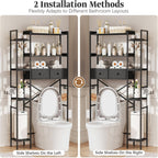 Over The Toilet Storage Shelf with Drawer, 3-Tier Above Toilet Bathroom Organizer with 4 Adjustable Side Shelves, Space Saver Freestanding Rack with Holder & Hook for Laundry Kitchen (Black)