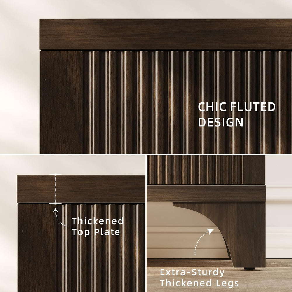 Mid Century Modern Fluted Buffet Cabinet with Storage, Accent Sideboard and C...