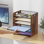 Marbrasse 6 Tier Paper Organizer Letter Tray - Wooden Desk File Organizer with Handle, Paper Sorter Organizer for Letter/A4 Office File Folder Holder