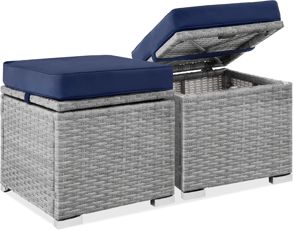 Best Choice Products Set of 2 Wicker Ottomans, Multipurpose Outdoor Furniture...